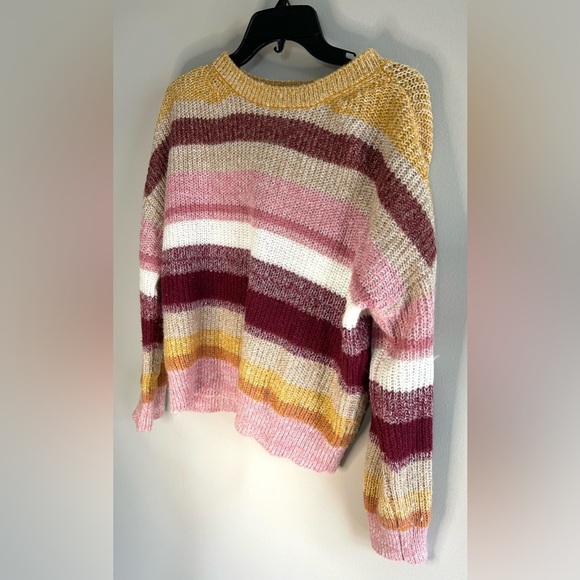 Women’s Sanctuary striped sweater size small yellow and pink crewneck - Picture 3 of 7
